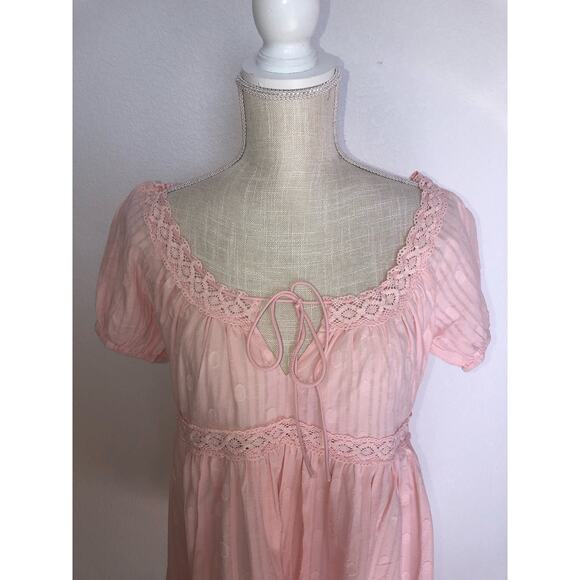 Lulus' So Darling Light Pink Dotted Puff Sleeve Ruffled Mini Dress - S - Picture 2 of 5